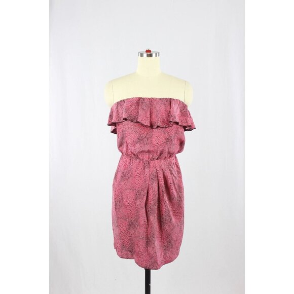 AMANDA UPRICHARD Red Snake Print Silk Crepe Strapless Ruffle Mini Dress, Size P - Picture 1 of 10